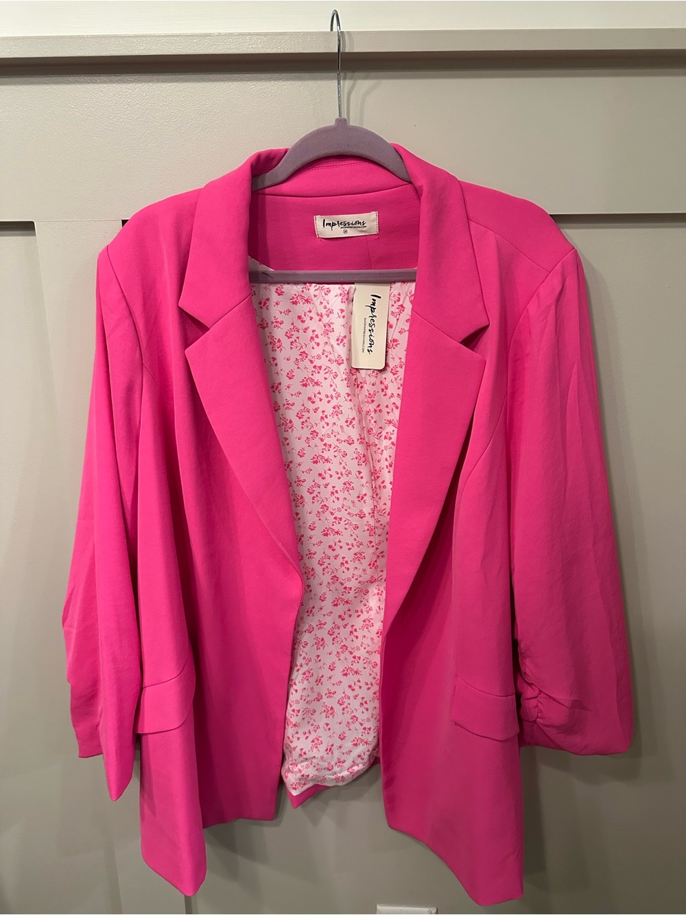 Impressions Bright Pink Open-Front Blazer